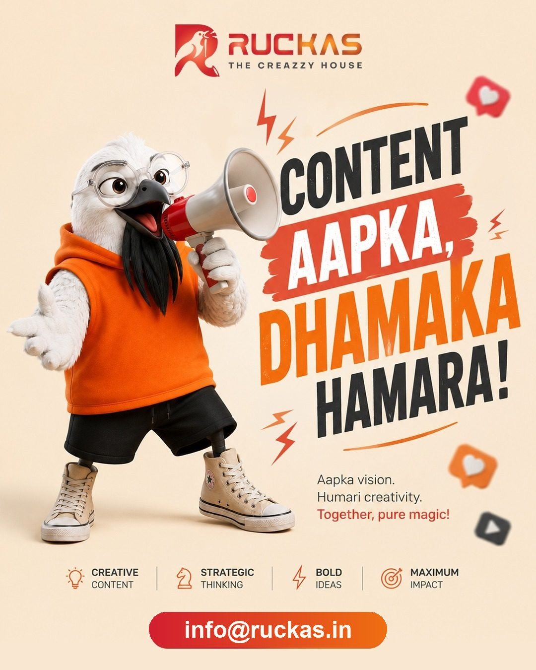 Ruckas mascot holding a megaphone